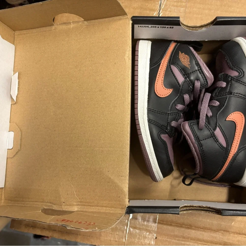 Jordan Black and Orange High-Top Sneakers with Box - Picture 2 of 9